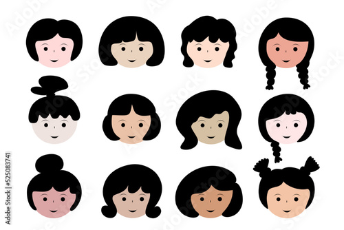 cartoon female faces avatar icons set