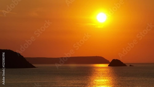 Orange Sun Silhouette South Cornwall Coastline Roseland Coast photo
