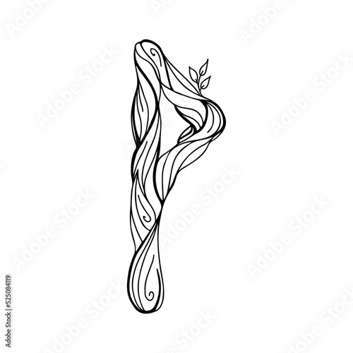 Runa Wunjo, wyn, wynn. Wooden doodle style. A magical amulet of joy and victory. Elder futhark. The alphabet is Nordic and northern. Viking letters. Magic tattoo.