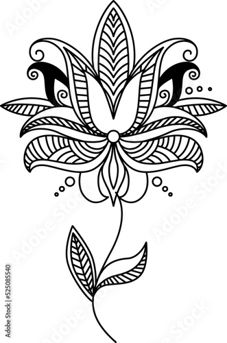 Ornate flower ink outline vector illustration