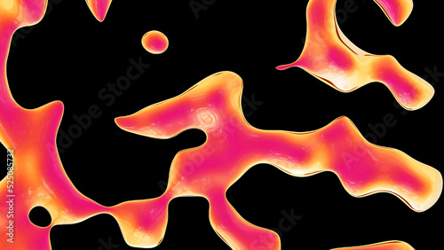 Fluid metallic drops y2k reddish background. Dynamic iridescent retrowave liquid forms. 3d render illustration photo