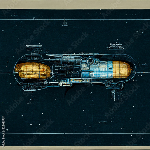 Fotobehang Schematic of a space battle cruiser