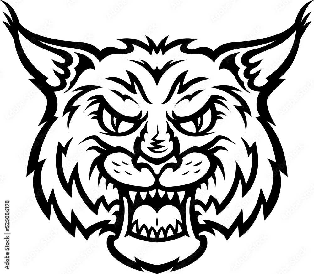 Angry wild cat outline vector illustration