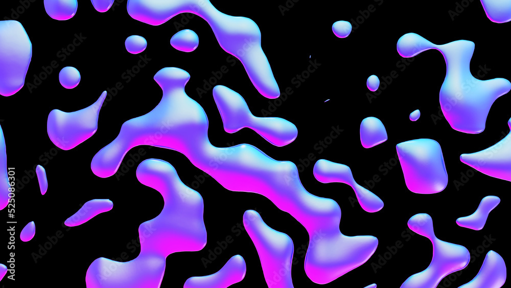 Fluid metallic drops y2k background. Dynamic iridescent retrowave liquid forms. 3d render illustration Fluid metallic drops y2k background. Dynamic iridescent retrowave liquid forms. 3d render illustration