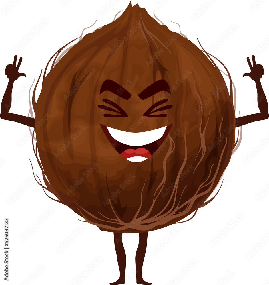 Coconut fruit in nutshell isolated funny emoticon Stock Illustration