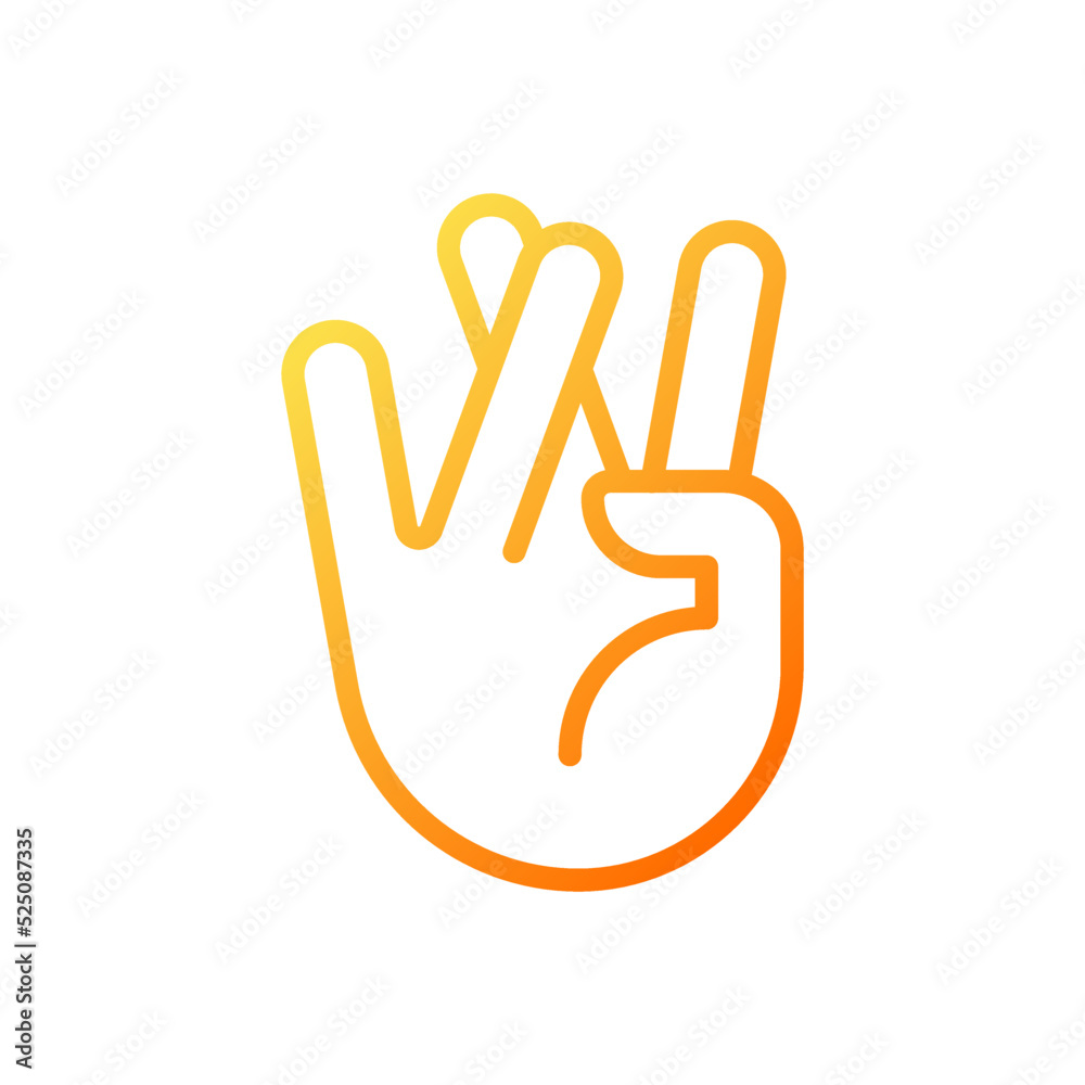 Praying for good luck pixel perfect gradient linear vector icon. Crossed ring and middle fingers. Hand gesture. Thin line color symbol. Modern style pictogram. Vector isolated outline drawing