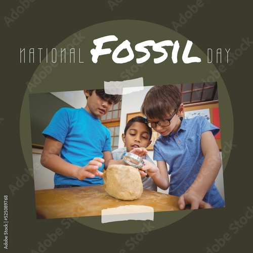Composition of national fossil day text over diverse schoolchildren