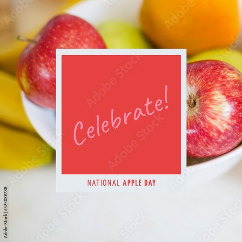Composition of national apple day text over apples