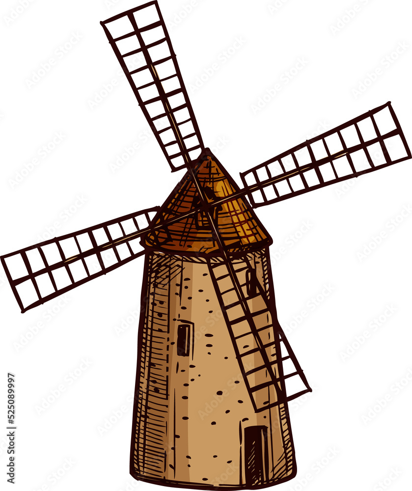 Mill or windmill icon agriculture farming building