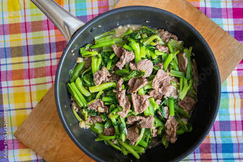 Stir-Fried Beef and vegetables in the pan