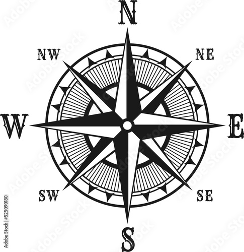 Vector icon of marine nautical navigation compass