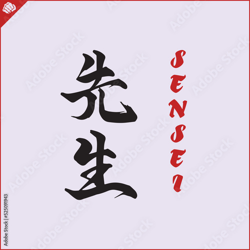 Japan kanji hieroglyph on dogi, kimono. Translated SENSEI. Vector, EPS.