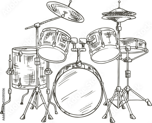 Drum set isolated percussion instrument sketch