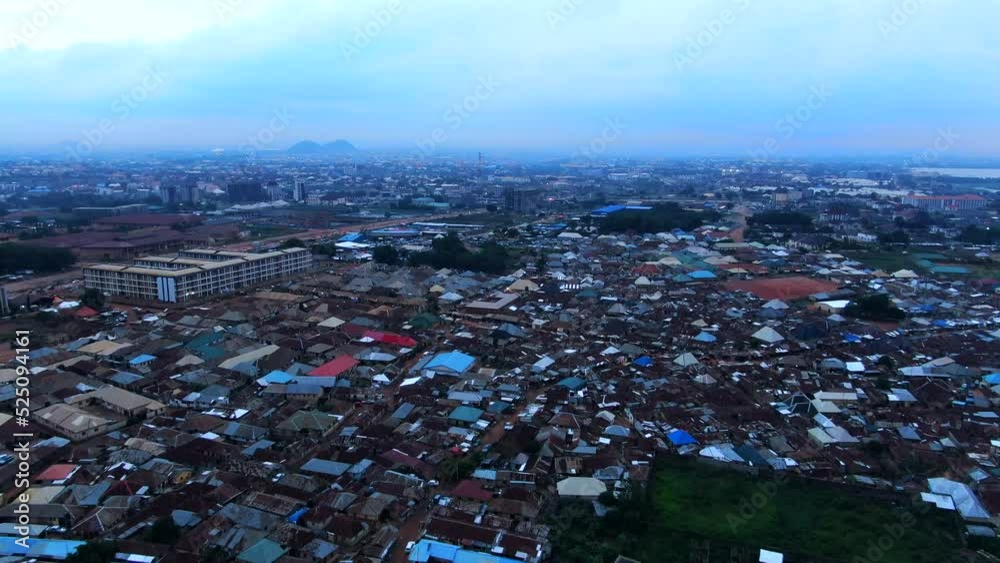 The Jahi District in Abuja, Nigeria is an expanding residential and business community - aerial flyover at twilight The Jahi District in Abuja, Nigeria is an expanding residential and business community - aerial flyover at twilight