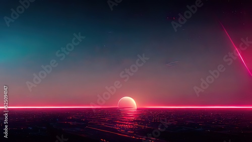 Fotografie, Obraz Synthwave sunset