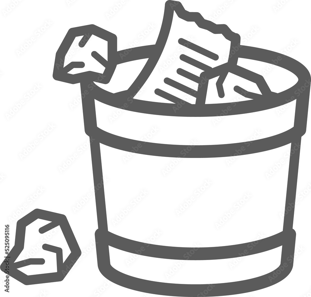 Paper bin vector line icon. House cleaning item, trash bin with lid outline Paper bin vector line icon. House cleaning item, trash bin with lid outline