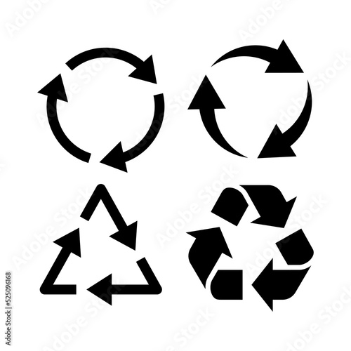 Triangle recycling symbol set. Simple flat recycle logo icon.
