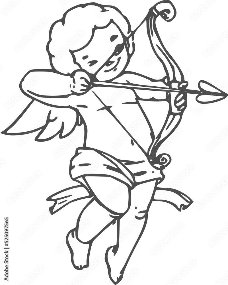 Naked boy Cupid with arrow and bow Naked boy Cupid with arrow and bow