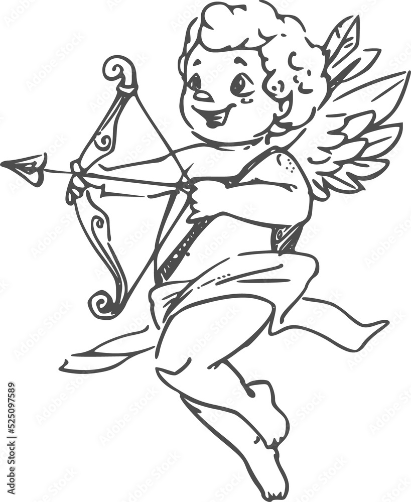 Fototapeta premium Winged boy Cupid with arrow and bow