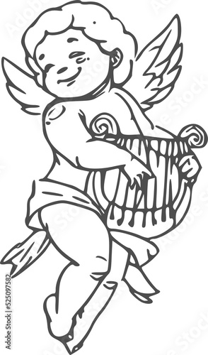 Amur playing on harp isolated character
