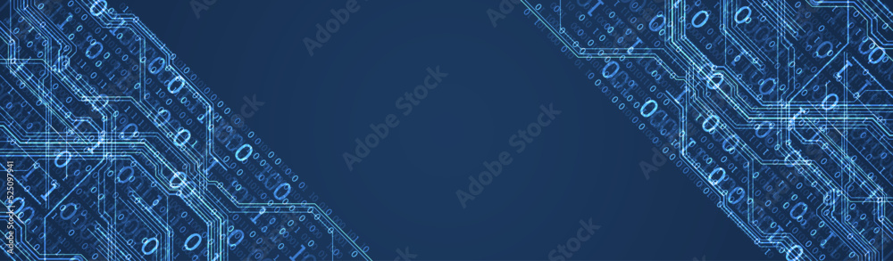 Abstract background on technological and scientific topics. Various techno details with using digital code. Vector format. - obrazy, fototapety, plakaty 