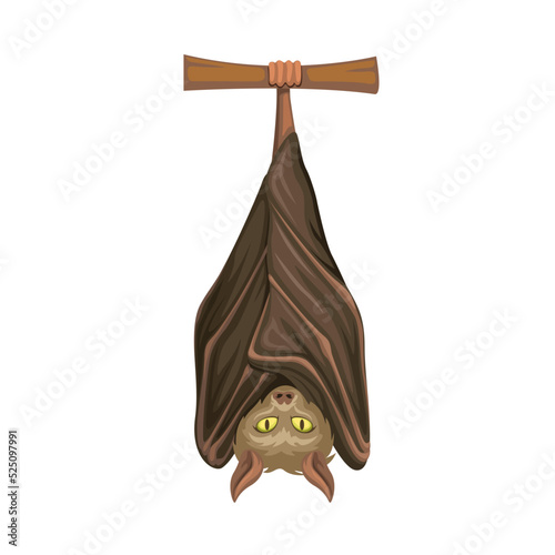 Bat sleep hanging on tree character illustration vector