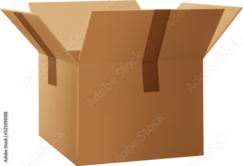 Open paper box, adhesive tape isolated packaging