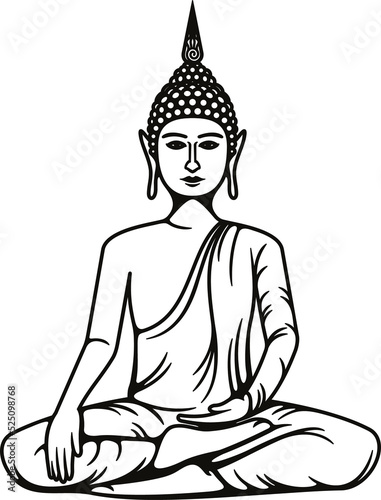 Buddha meditation in lotus posture outline icon photo