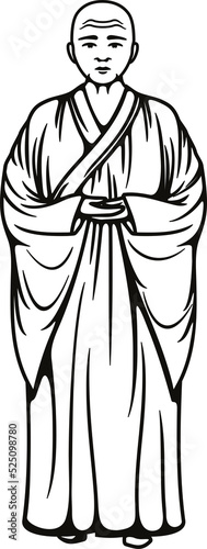 Buddhist monk, vector monochrome illustration