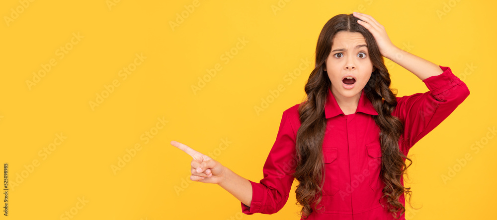 this is unbelievable. shocked kid presenting product on yellow background. child surprised with sale. Child face, horizontal poster, teenager girl isolated portrait, banner with copy space. this is unbelievable. shocked kid presenting product on yellow background. child surprised with sale. Child face, horizontal poster, teenager girl isolated portrait, banner with copy space.