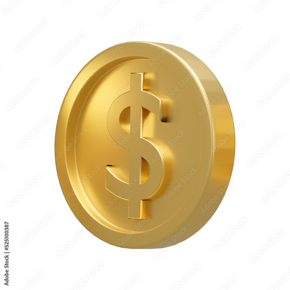 3D dollar coin in different shape isolated on transparent background - PNG format. 3D dollar coin in different shape isolated on transparent background - PNG format.