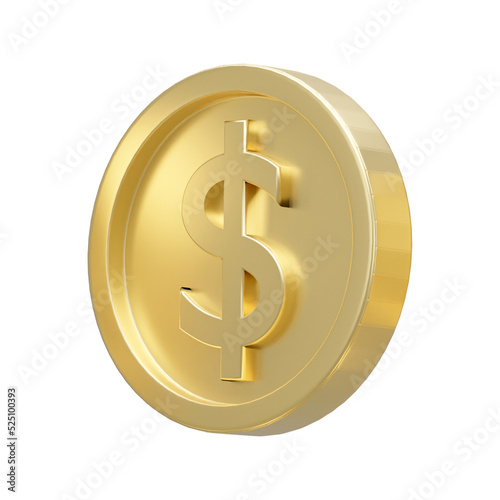 3D dollar coin in different shape isolated on transparent background - PNG format.