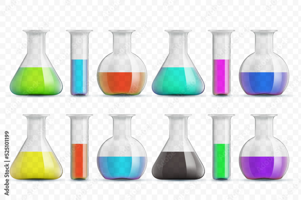 Set of glass chemical beakers or test tube Set of glass chemical beakers or test tube