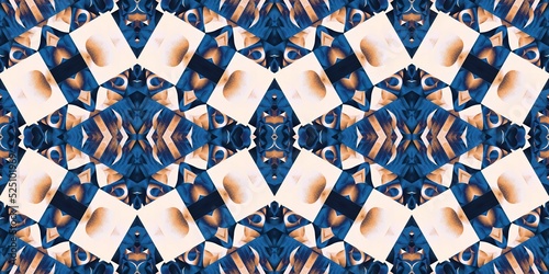 Blue white watercolor azulejo tile border background. Seamless coastal geometrical blur mosaic effect banner. Ornamental arabesque summer fashion repeat edge trim.