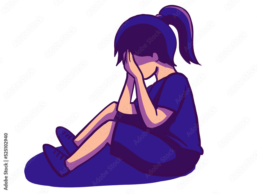 Sad depress crying unhappy child kid character cartoon illustration Sad depress crying unhappy child kid character cartoon illustration