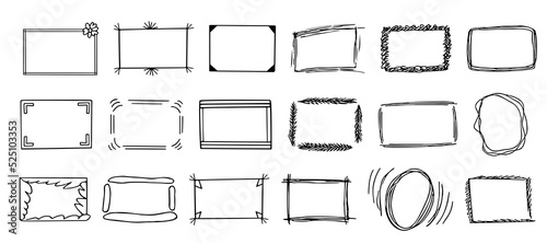 Doodle frames set, hand-drawn monograms.Edgings and cadres with simple sketchy elements for your design.Isolated. Vector illustration.