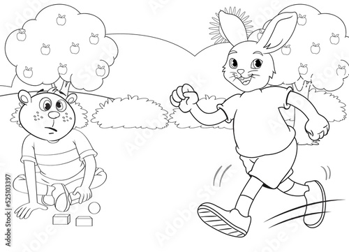 winter coloring page of rabbit for kids to color