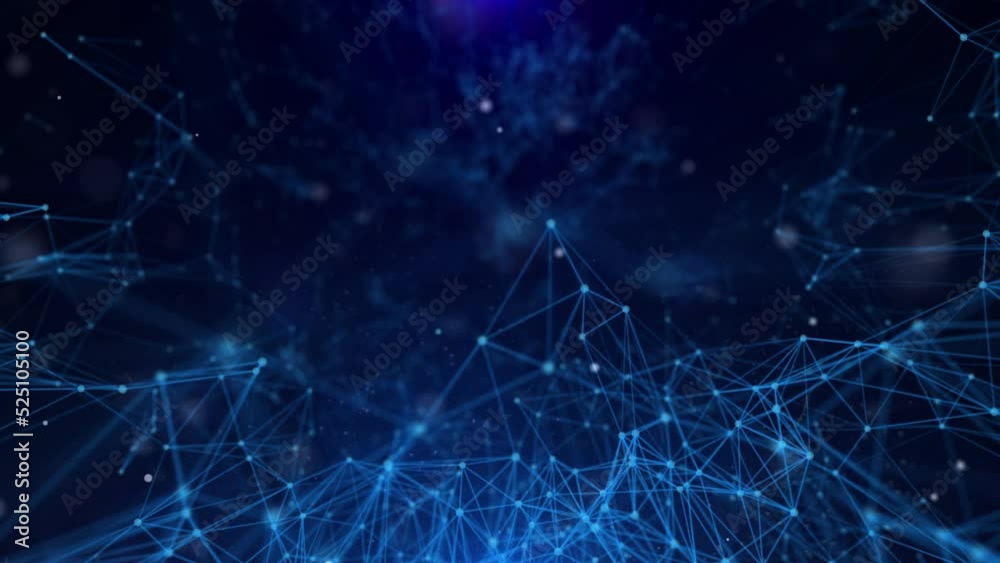 Blue low poly, digital plexus mesh futuristic technology structure zoom in 2 step for infographic work 4K motion background.