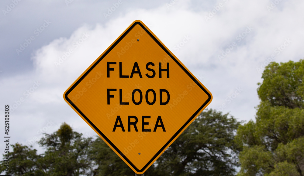 FLASH FLOOD AREA warning sign of flooding threat 