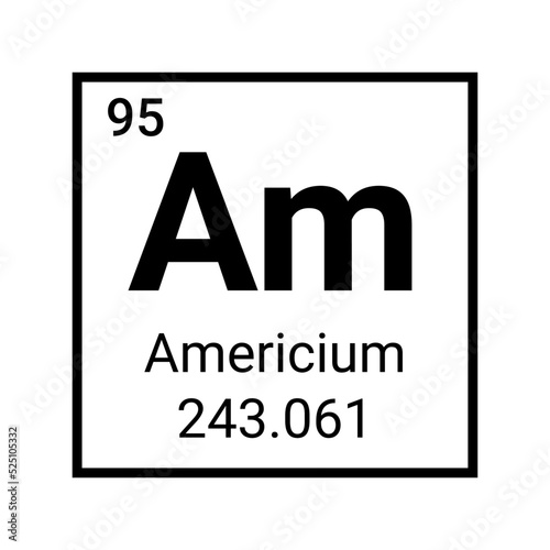 Americium chemistry icon symbol. Periodic table americium education atom sign.