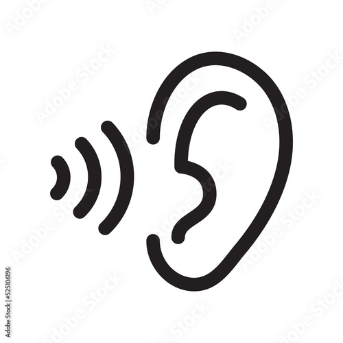Ear icon. Ear line design The concept of hearing problems Isolated on background