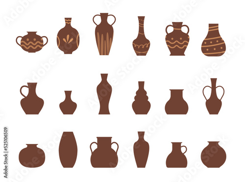 Vase big set. Pottery Vases isolated. Vector icon