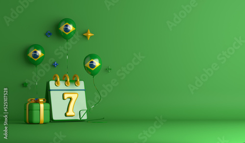 Fotografie, Tablou Brazil independence day decoration background with 7 calendar balloon, gift box,