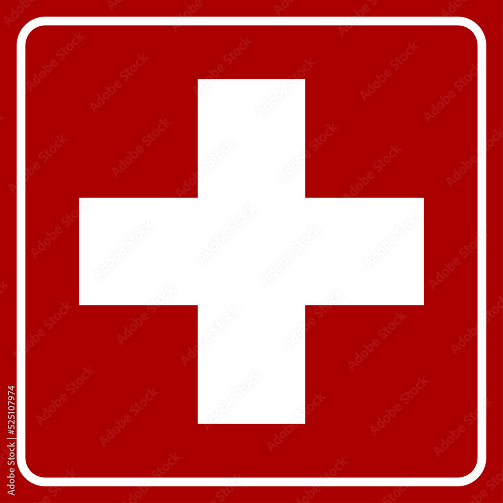 Red and White First Aid Kit Icon with Cross. Vector Image. Red and White First Aid Kit Icon with Cross. Vector Image.