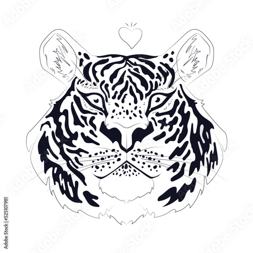 Fototapeta Naklejka Na Ścianę i Meble -  Vector illustration. A kind tiger face with a heart above its head