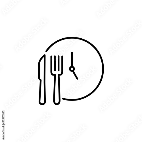 time eat lunch icon, hour healthy food, diet fast concept, break meal, clock with fork knife, thin line symbol on white background - editable stroke vector illustration eps 10