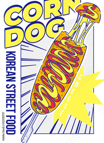 A set of corn dogs. Vector illustration of the famous Korean corn dog with street food