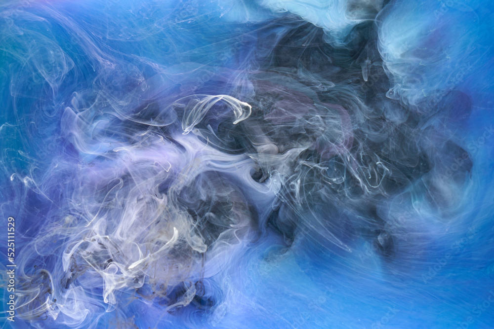 Obraz premium Blue multicolored smoke abstract background, acrylic paint underwater explosion