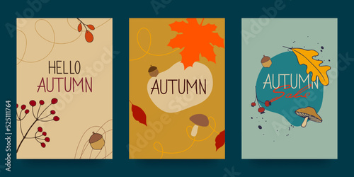 Autumn abstract poster in modern hipster style. Templates for the design of autumn banners  posters  advertising  postcards  sales. Trendy modern art with autumn leaves.