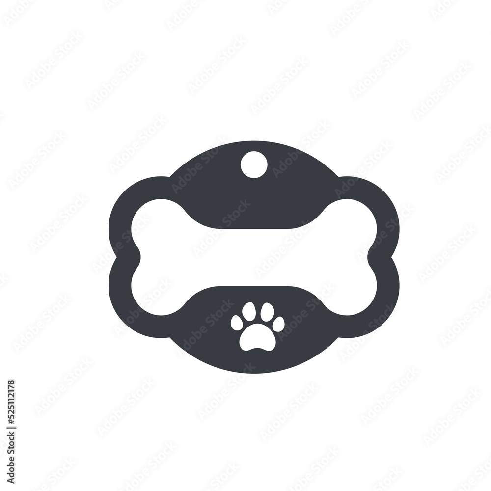 Dog tag template. Vector silhouette dog tag for neckline. Isolated on white background